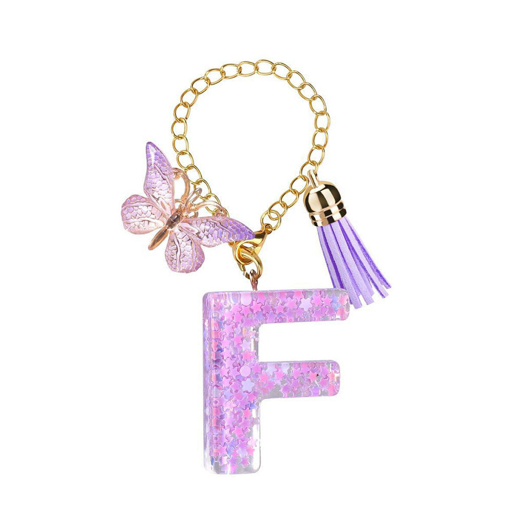 Wholesale  26 Letters Butterfly Tassel Pendant Keychains