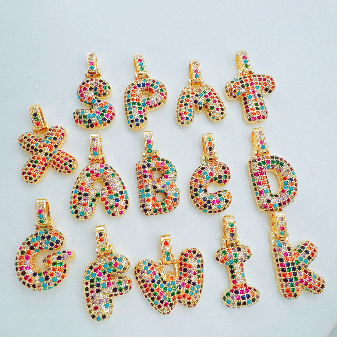 Wholesale Hip-Hop 26 Letter Pendant Set,  Gold Plated Copper Diamond-Set,  Chic Jewelry Gift