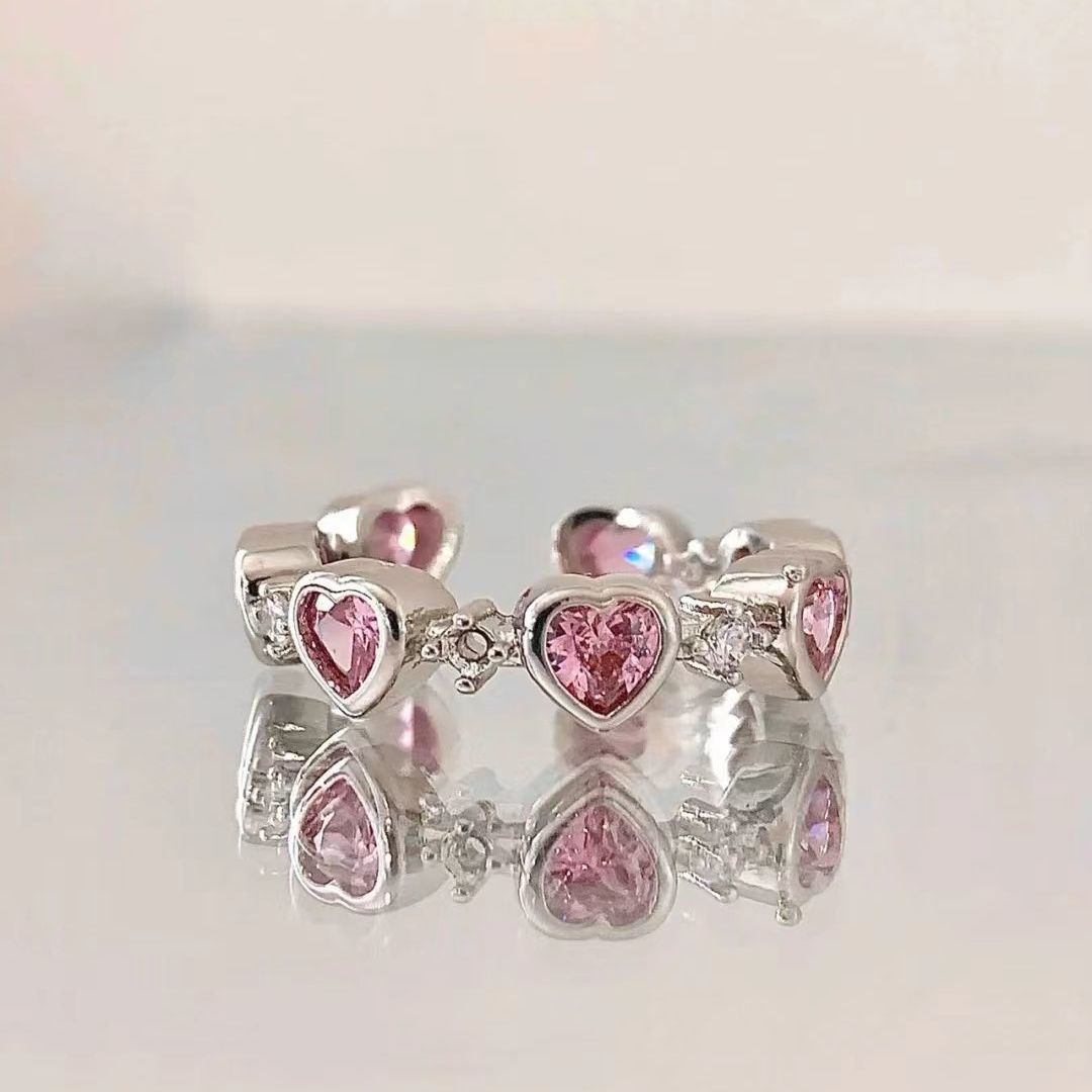 Wholesale Y2K Pink Heart Shaped Adjustable Ring Zinc Alloy Jewelry Accessory For Everyday Wear