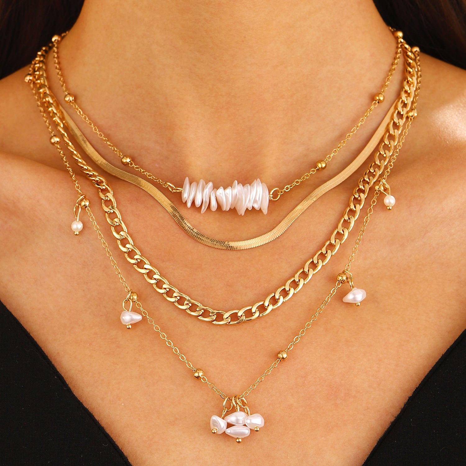 Wholesale Fashion Layered Imitation Pearl Cross Heart Butterfly Necklace Alloy Jewelry for Women