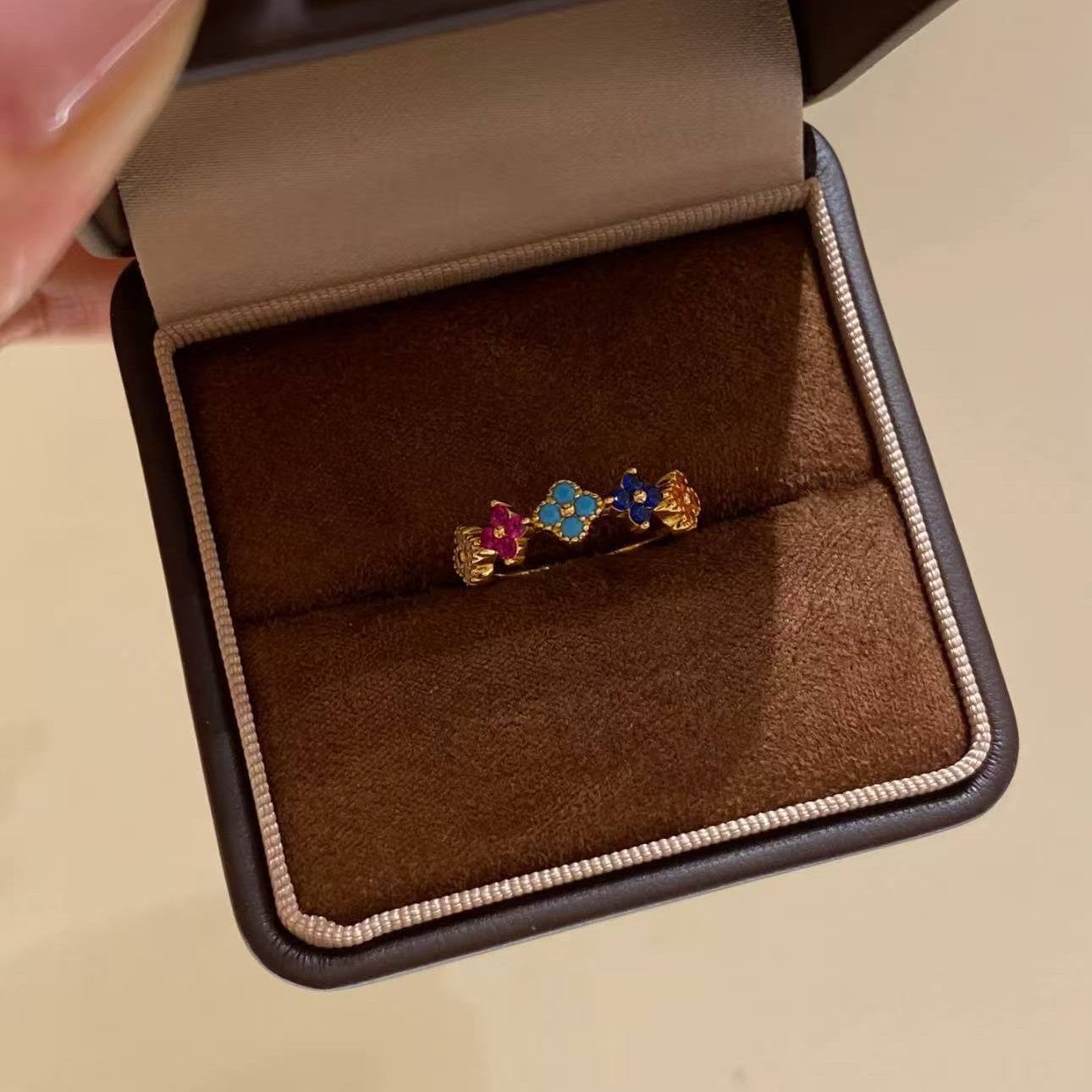 Wholesale Copper Monet Garden Rainbow Ring with Zircon Inlay,  Fashion Accessory for Everyday Wear