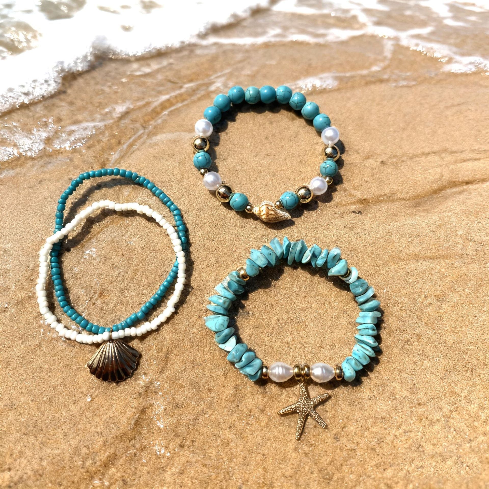 Wholesale Beach Vacation Starfish Shell Pearl Bracelet Fashion Accessory Gift