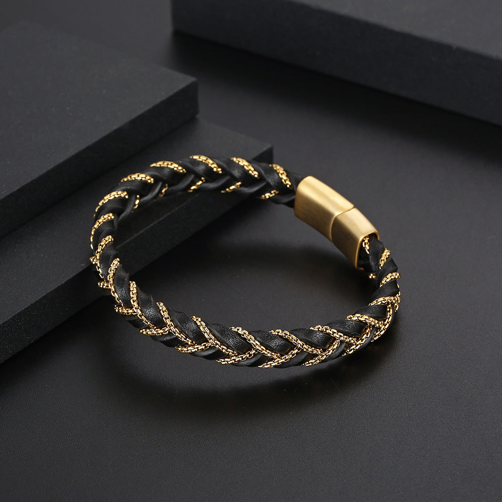 Wholesale Titanium Steel Circle Braided Leather Bracelets ACC-BT-Yixin002