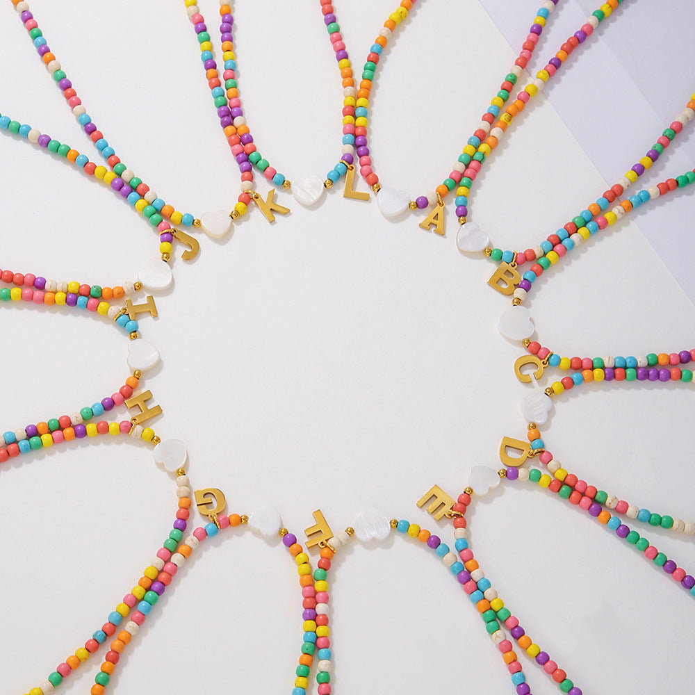 Wholesale Stainless Steel Necklace Letter Necklace Turquoise Shell Heart Clavicle Chains ACC-NE-ZhuJi004