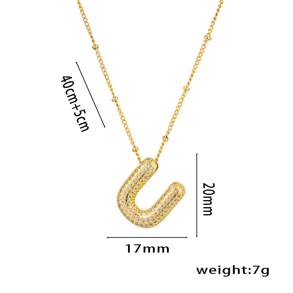 Wholesale Rock Sugar Zircon English Letter Necklace Titanium Steel Necklace ACC-NE-NaBao001