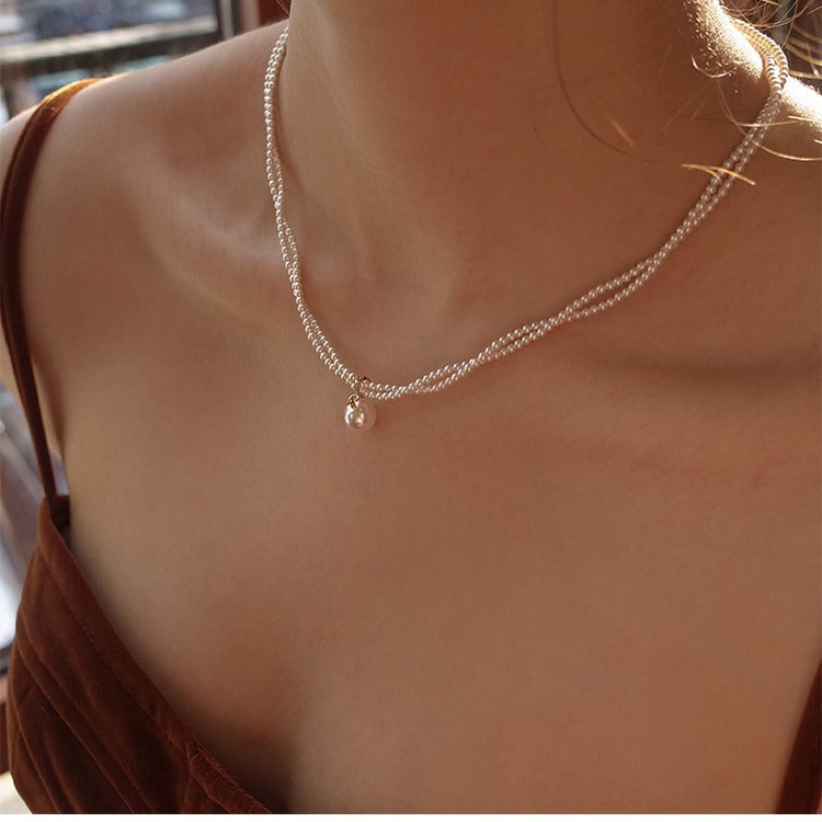 Wholesale  pearl necklace  double-layer rub around small Pearl water drop necklace