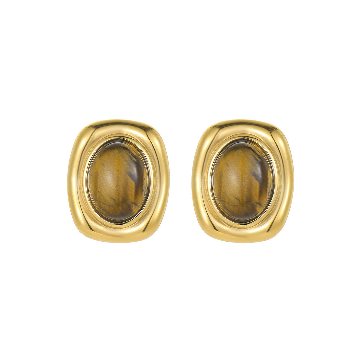 Wholesale Stainless steel tiger eye stone oval earrings retro earrings
