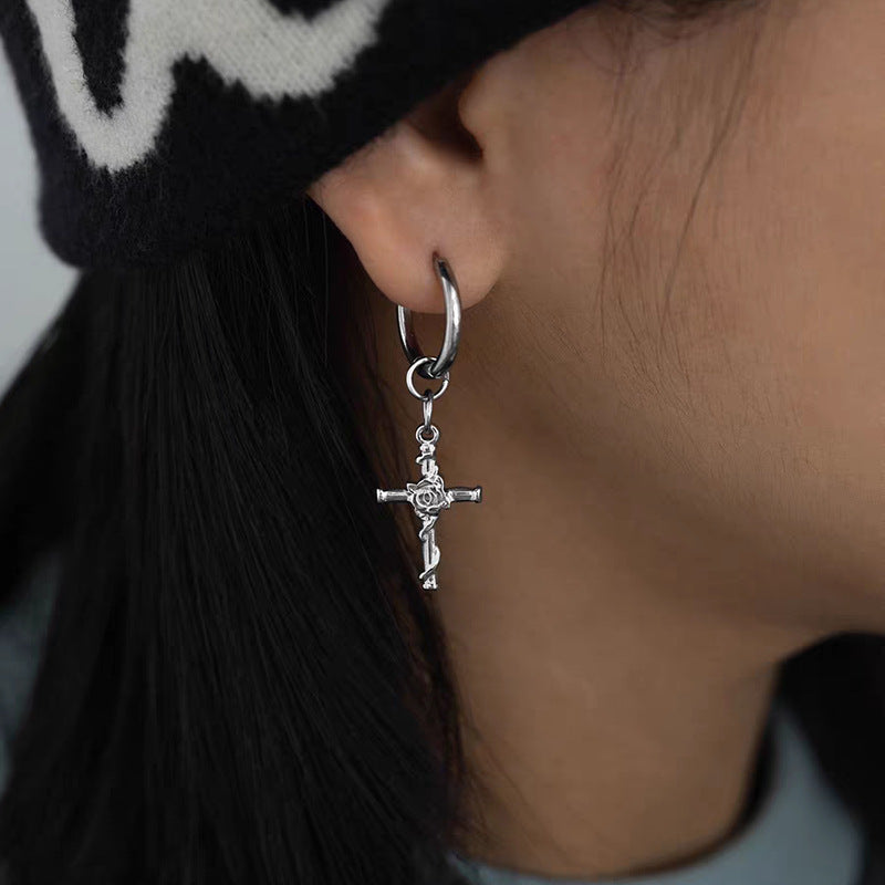 Wholesale Titanium Steel Earrings Geometric Cross Design Boutique Resale