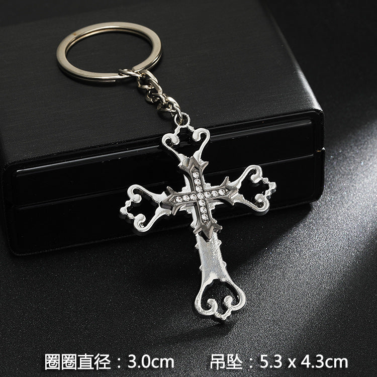 Wholesale Stainless steel spike cross eagle keychain  metal pendant