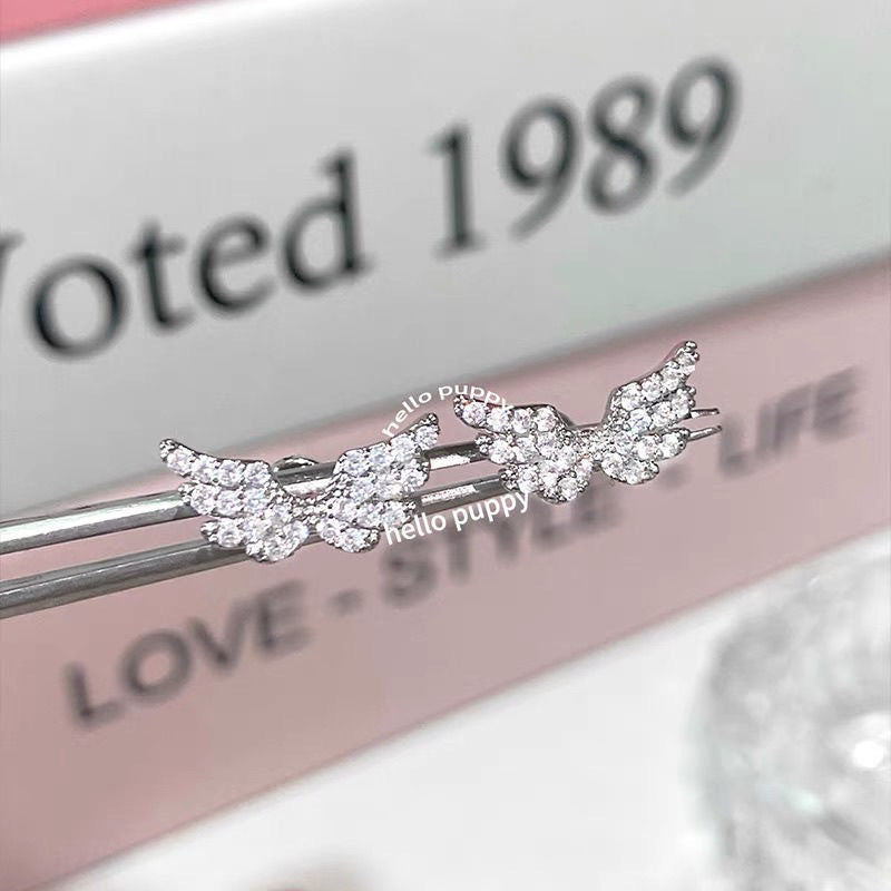 Wholesale full diamond flash wing ear bone studs titanium steel screw earrings