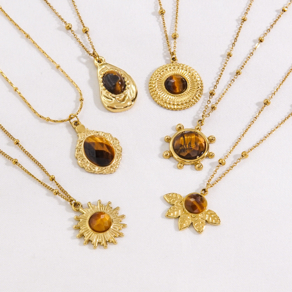 Wholesale  yellow tiger stone series stainless steel necklace