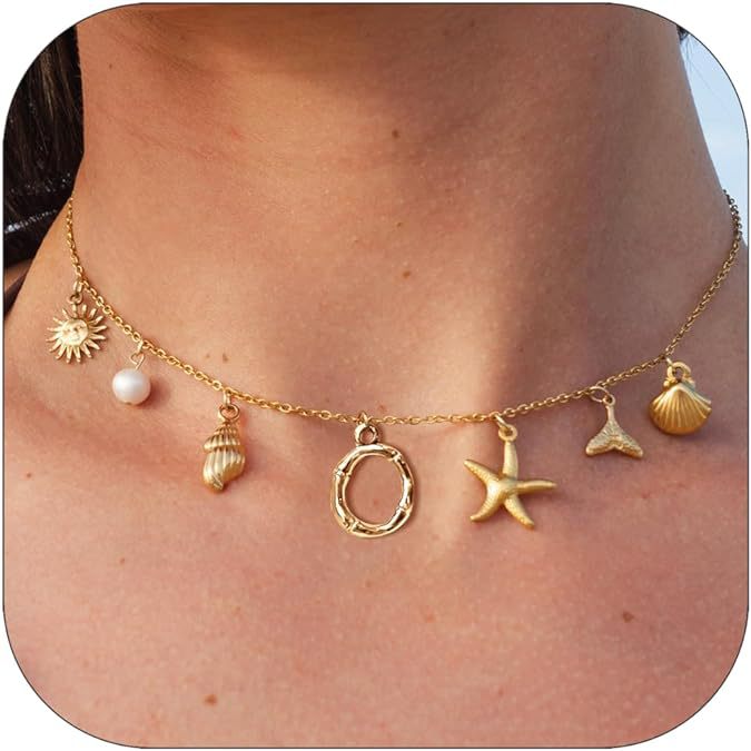 Wholesale Gold Letter Necklace Summer Bohemian Beach Shell 14k Starfish Clavicle Chain ACC-NE-ChunYang002