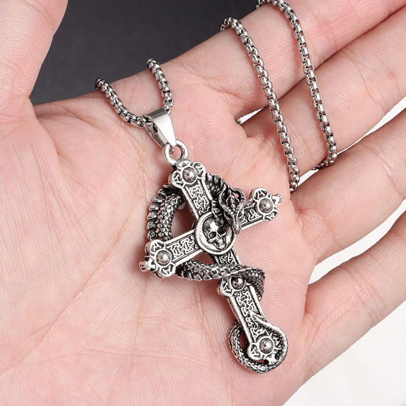 Wholesale Skull and Dragon Cross Vintage Men' s Necklace