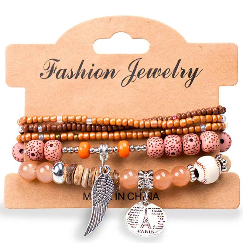 Wholesale Bohemian Multi-Layered Rice Beads Wing Tower Elastic Cord Bracelet ACC-BT-Shuxin006