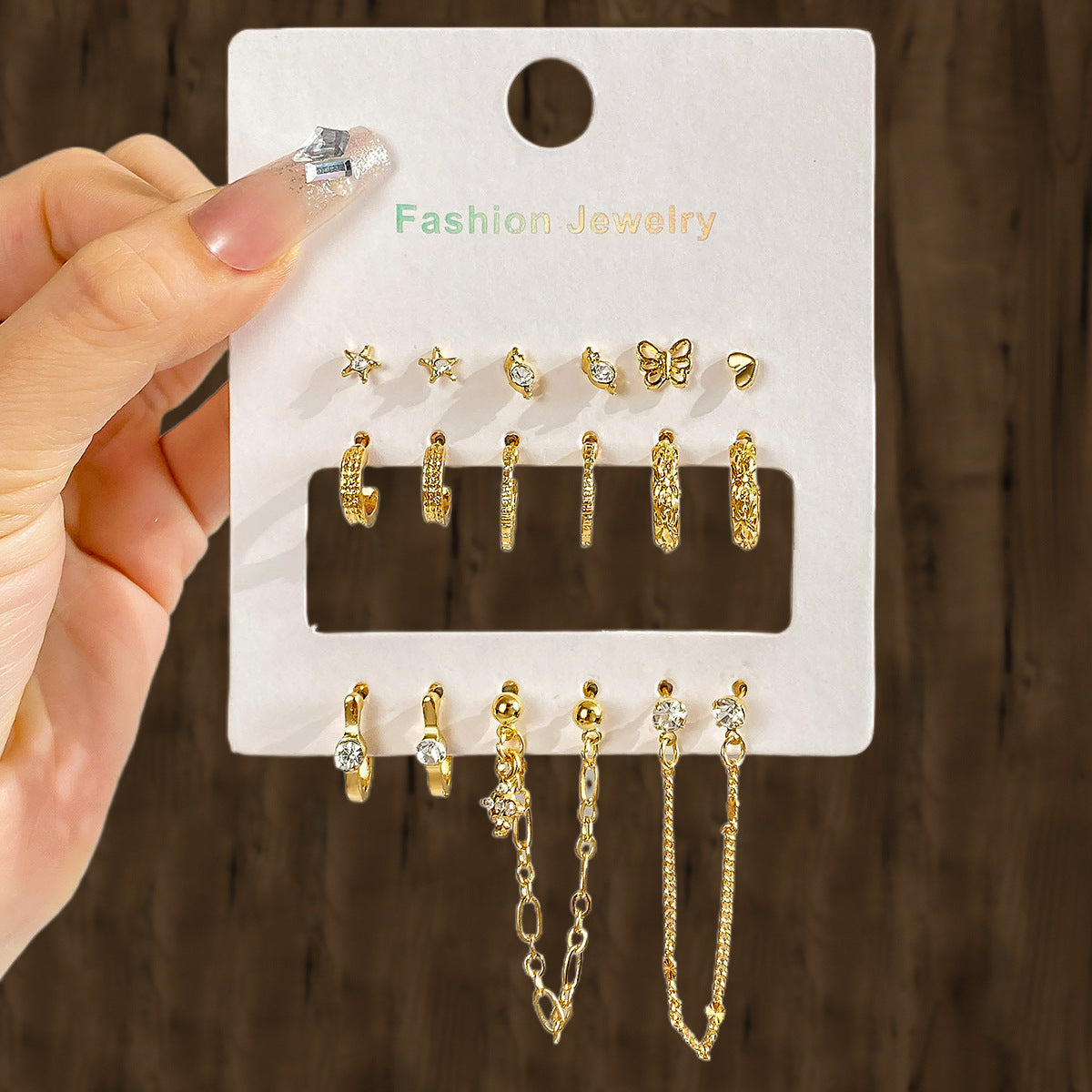 Wholesale 9pcs/set creative  inlaid rhinestone big hoop earrings