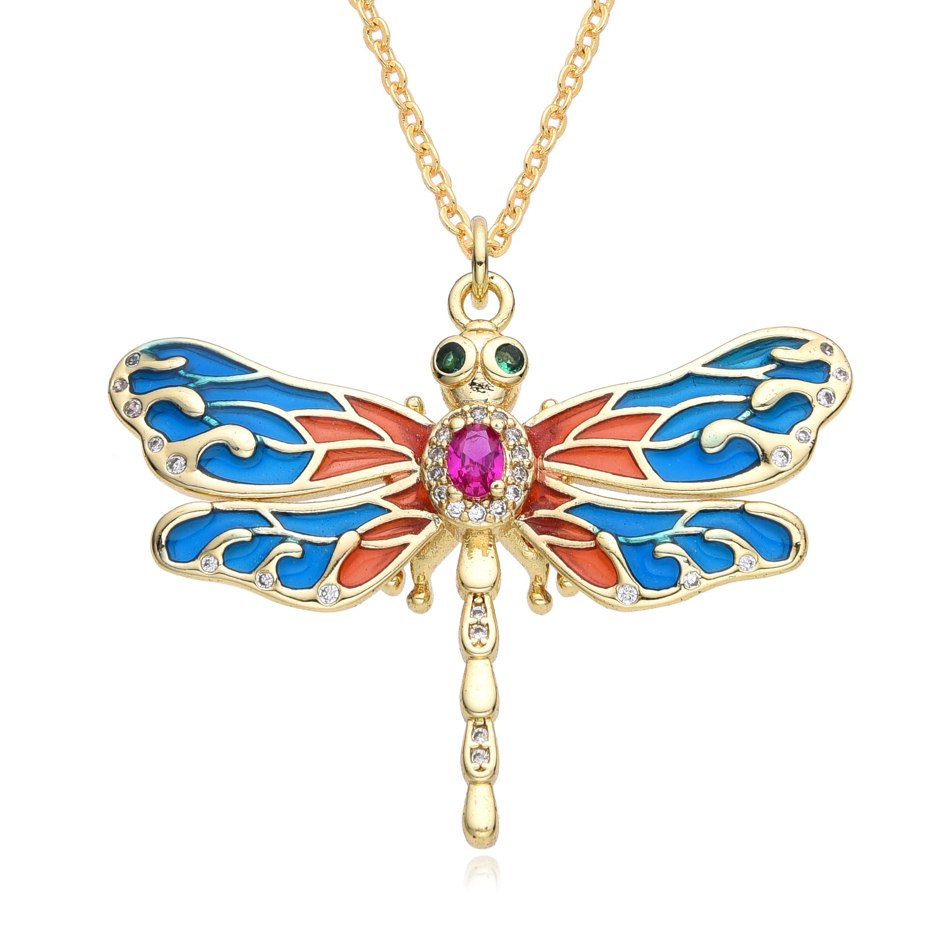 Wholesale copper micro-inlaid color zircon pendant Dragonfly luxury design necklace