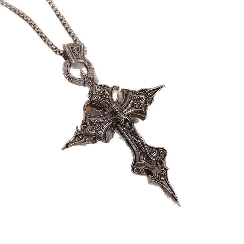 Wholesale Vintage Gothic Skull Cross Pendant Necklace Titanium Steel Chain Punk Style Jewelry
