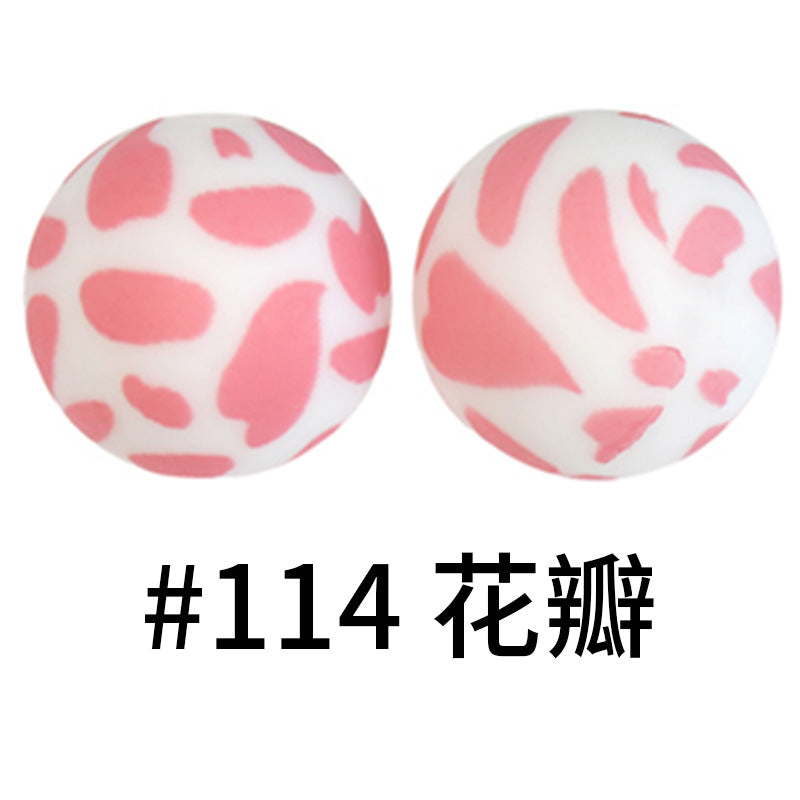 Wholesale 50pcs 15mm Western Style Leopard Skull Color Aztec Printed Silicone Balls Beads ACC-BDS-HeSheng008