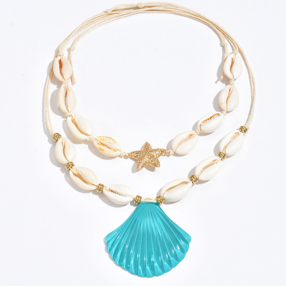 Wholesale Bohemian beach style exaggerated shell pendant necklace double layered necklace
