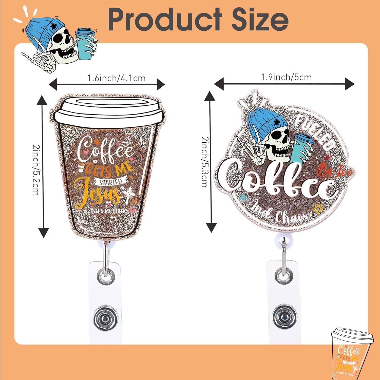 Wholesale Coffee Cup Glitter Acrylic Retractable Badge Reels Keychains ACC-KC-ChiHai019