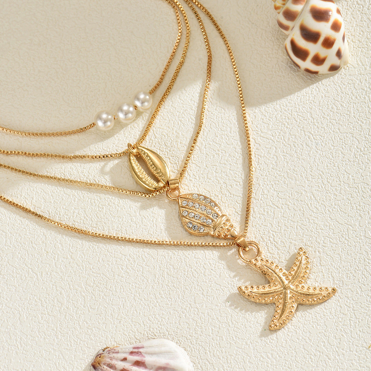 Wholesale  Summer Ocean Beach Shell Necklace Multi-Layered Necklace Clavicle Chain