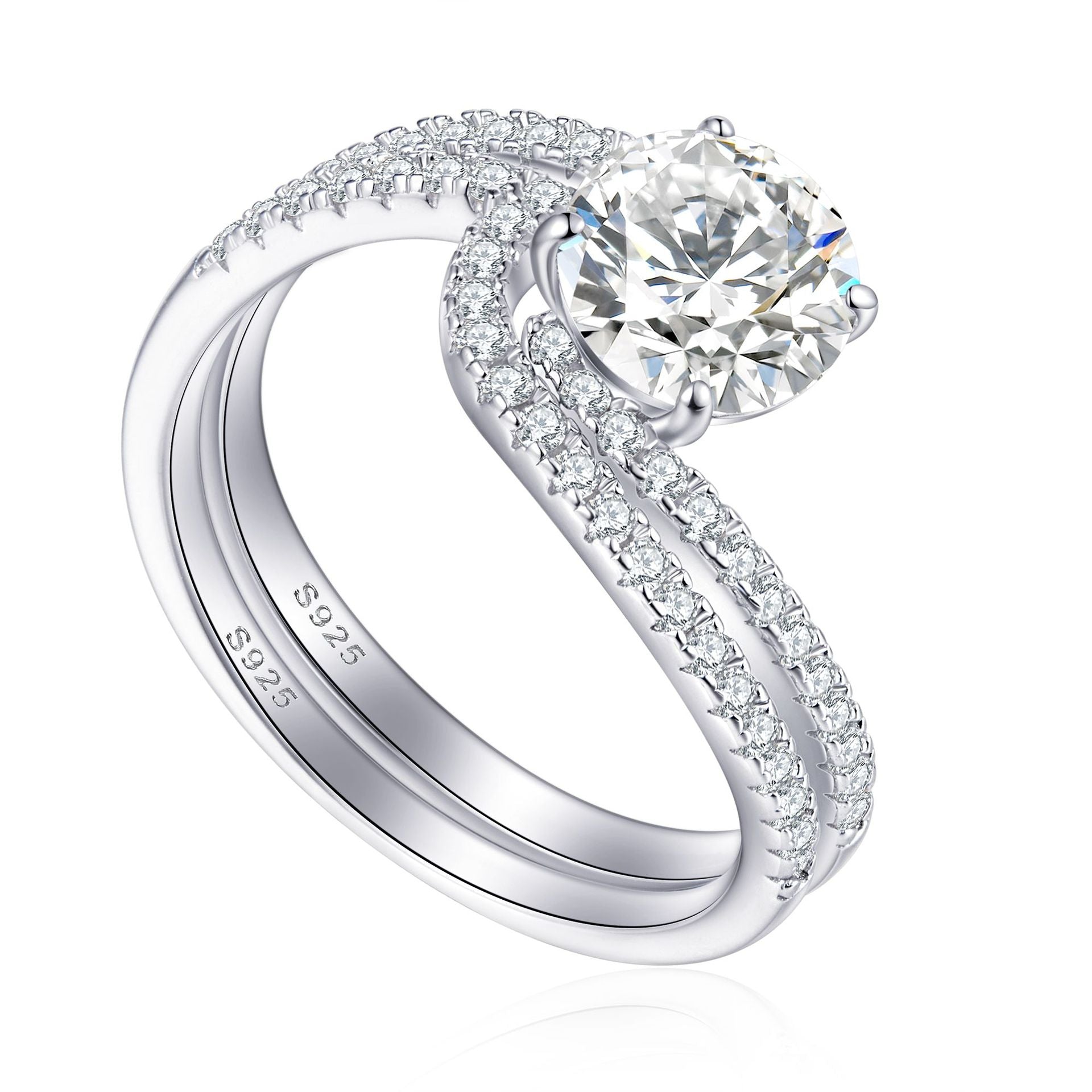 Wholesale Geometric Design 925 Silver Ring Set With Cubic Zirconia Women S Jewelry Accessory For Resale