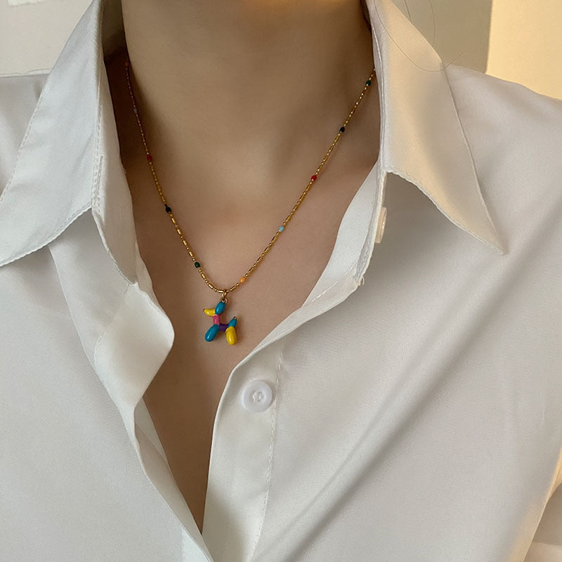 Wholesale Titanium Steel Necklace Colorful Balloon Dog Pendant Clavicle Chain ACC-NE-Yuxi014