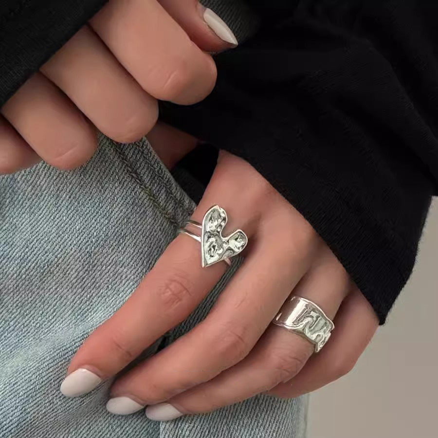 Wholesale Hammer Pattern Love Ring Geometric Lava Personality Irregular Pleated Open Ring