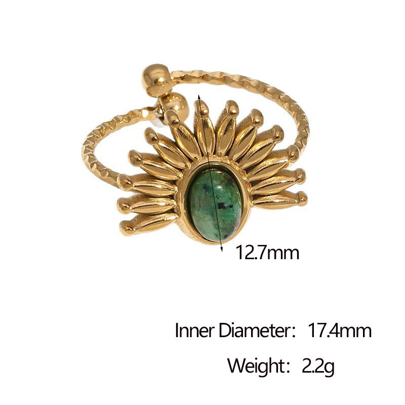 Wholesale Fashion Flower Design Open Ring,  Stainless Steel with Amber Stone,  18K Gold Plated,  Boutique Resale Jewelry Accessory