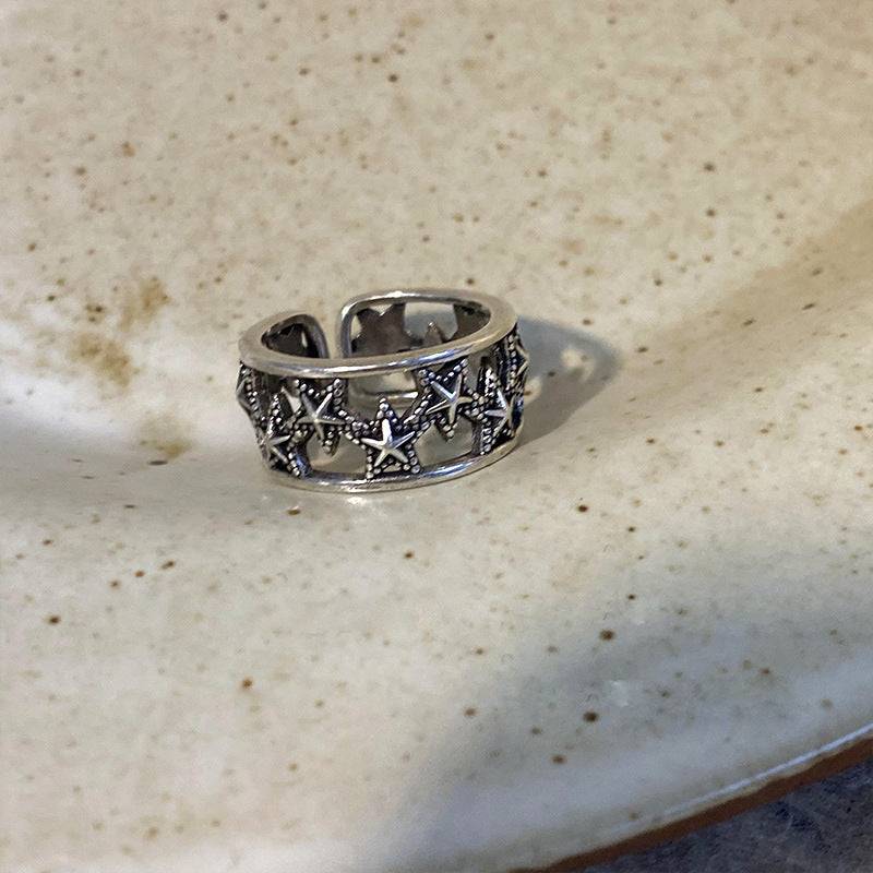 Wholesale Distressed Punk Star Ring Adjustable Open Ring Zinc Alloy Men Women Boutique Jewelry Accessory