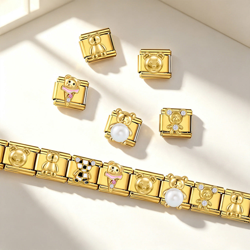Wholesale All Stainless Steel 3D Bear Modular Bracelet DIY Jewelry Accessory Stylish Gift For Everyday Wear