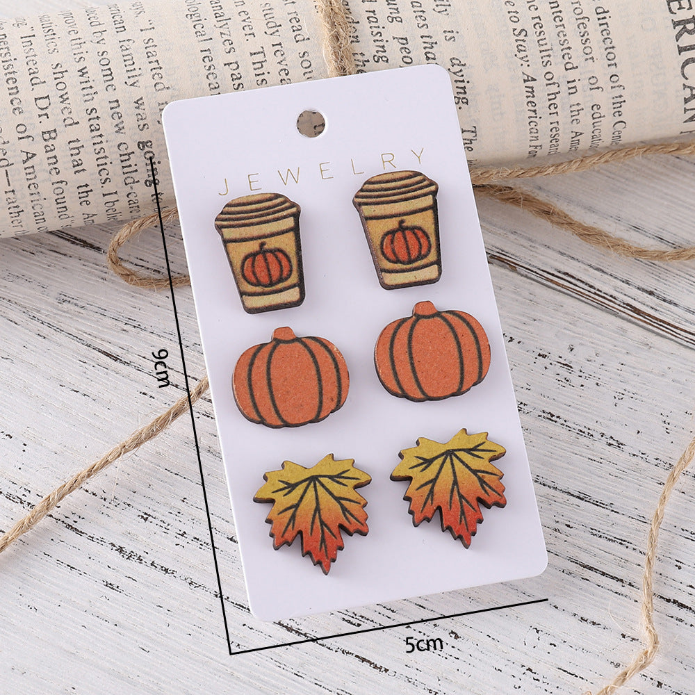 Wholesale  Harvest Pumpkin Coffee Cup Maple Leaf Earrings Set
