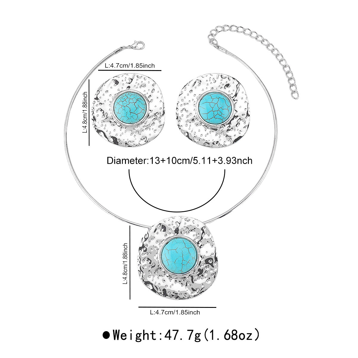 Wholesale Bohemian Exaggerated Trend Turquoise Pendant Personality Design Sense Geometric Jewelry suit