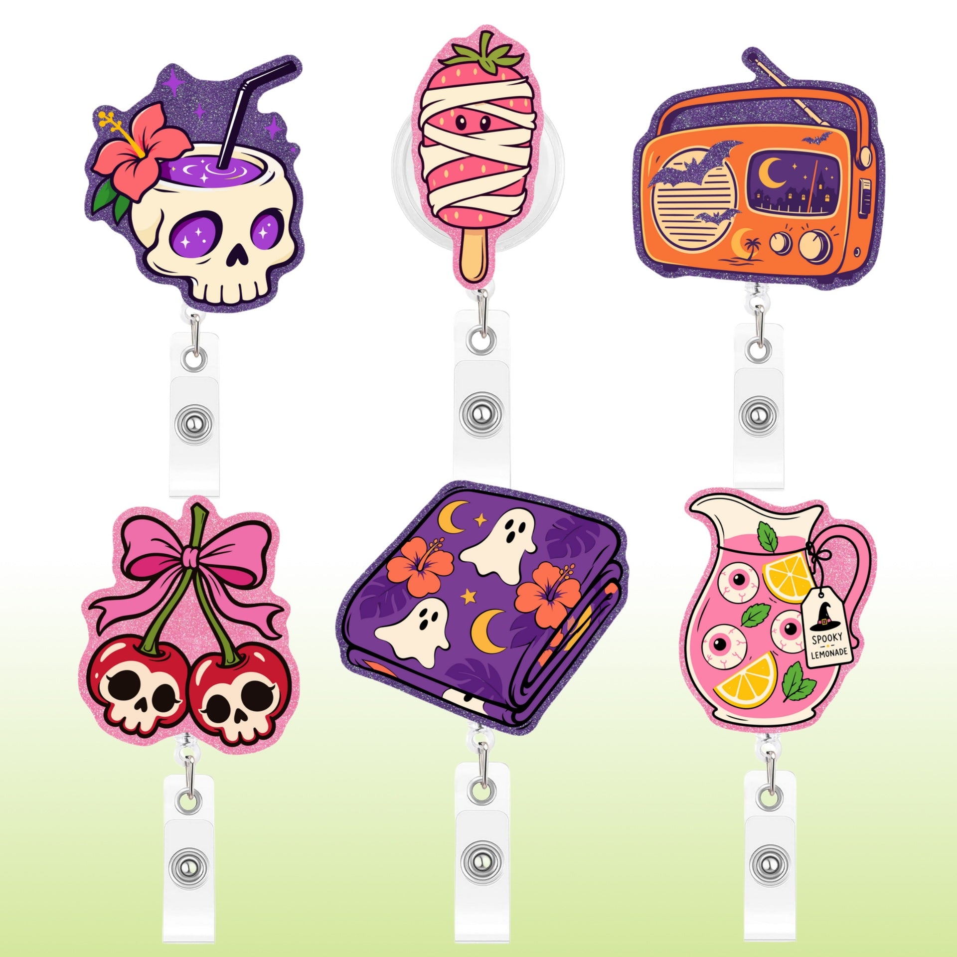 Wholesale Glitter Acrylic Retractable Badge Reel Funny Design ID Card Holder For Office Everyday Use