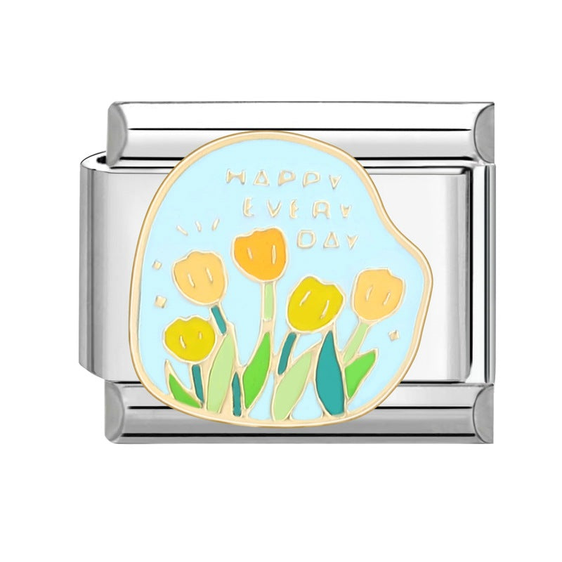 Wholesale Italian Charm Bracelet 9mm DIY Splicing Removable Plant Castle Stainless Steel Composable Bracelet