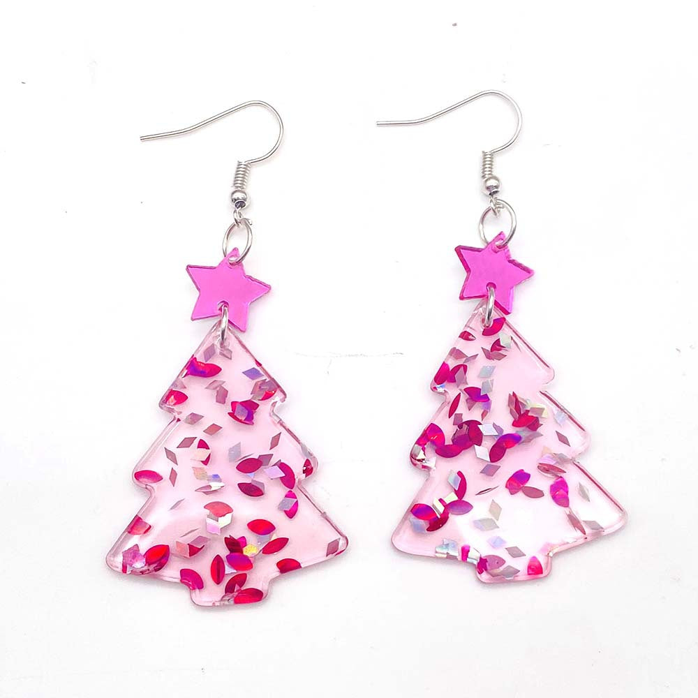 Wholesale Christmas Pink Christmas Tree Five-pointed Star Acrylic Earrings ACC-ES-ChenY071