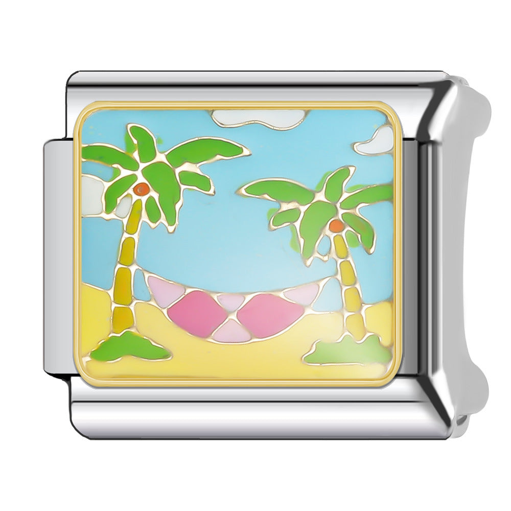 Wholesale Italian Charm Bracelet 9mm DIY Splicing Holiday Scenery Stainless Steel Composable Bracelet