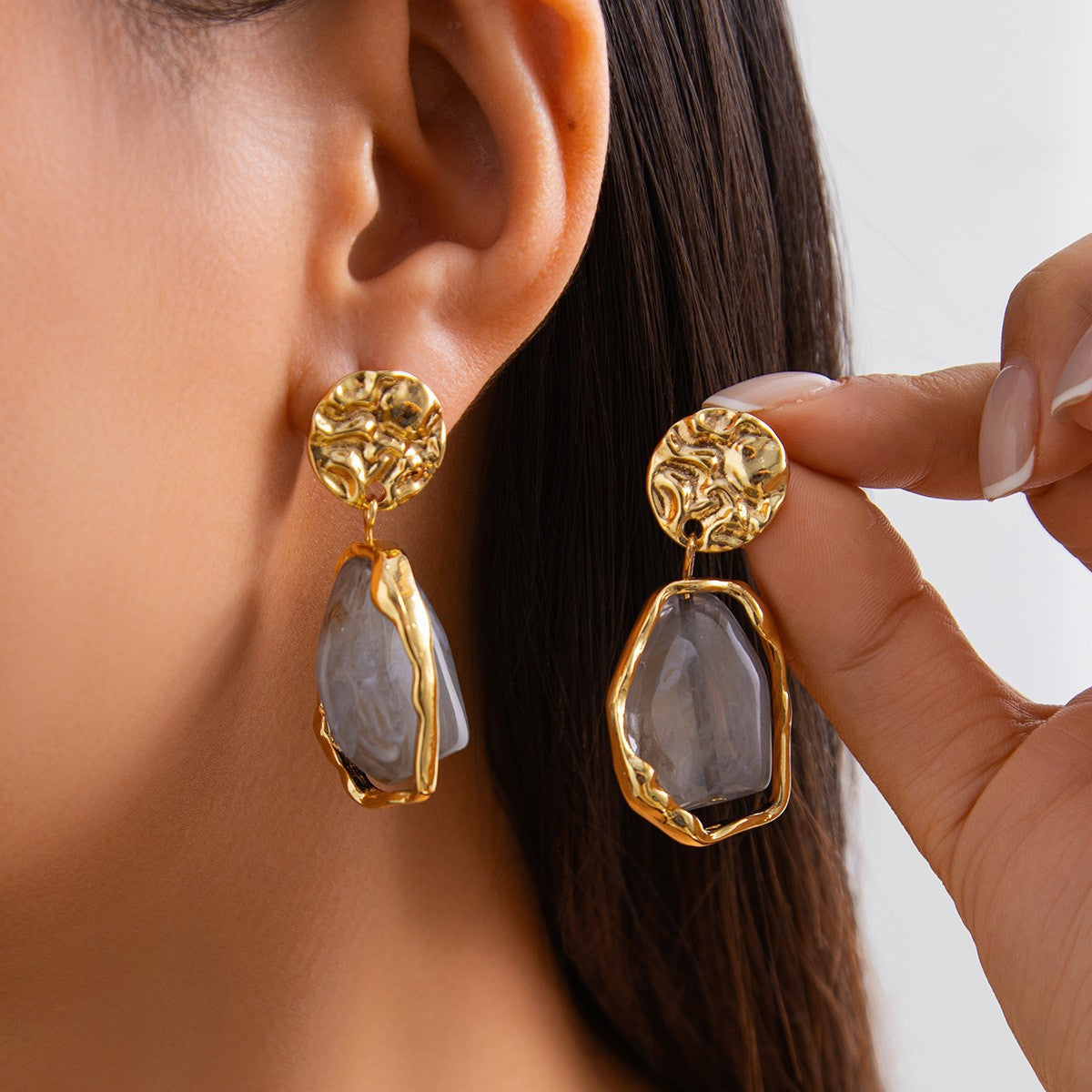 Wholesale Stainless steel gold-plated irregular natural stone earrings