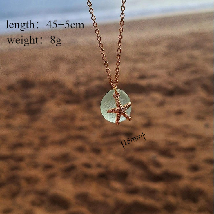 Wholesale  Shell Natural Stone Chalcedony Starfish Stainless Steel Pendant Necklace