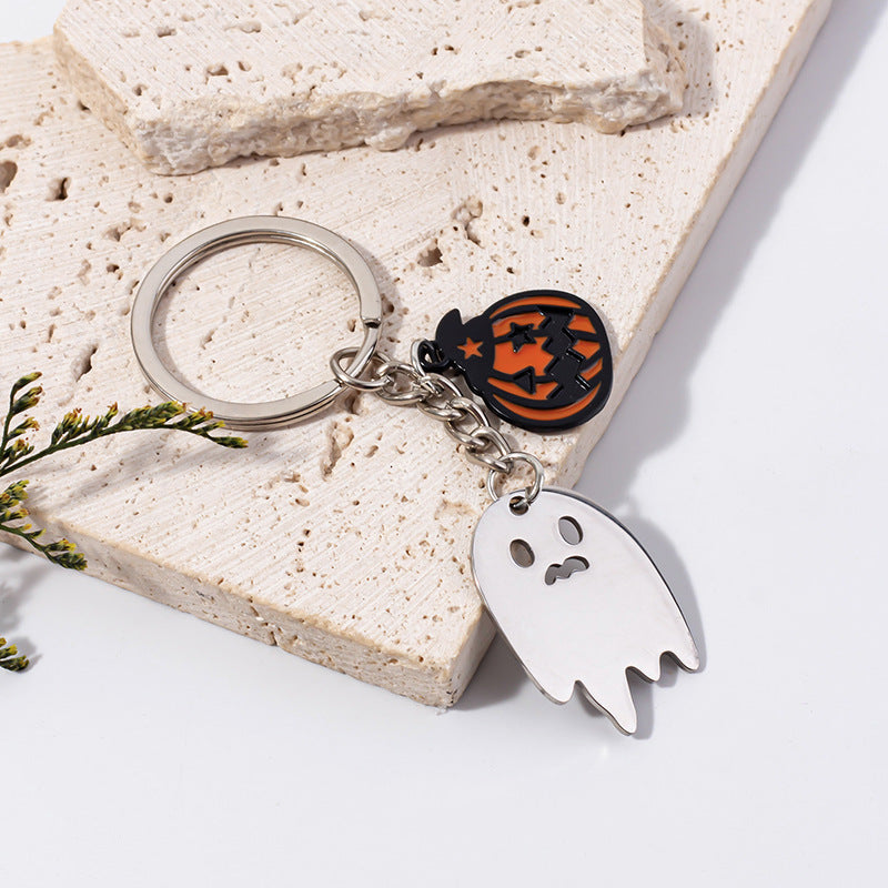Wholesale   Halloween Cartoon Ghost Pumpkin Stainless Steel Keychain