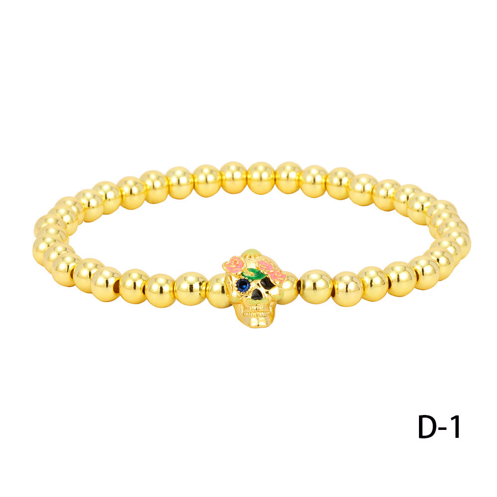 Wholesale  bracelet ins style personality skull electroplated copper beads solid gold beads bracelet