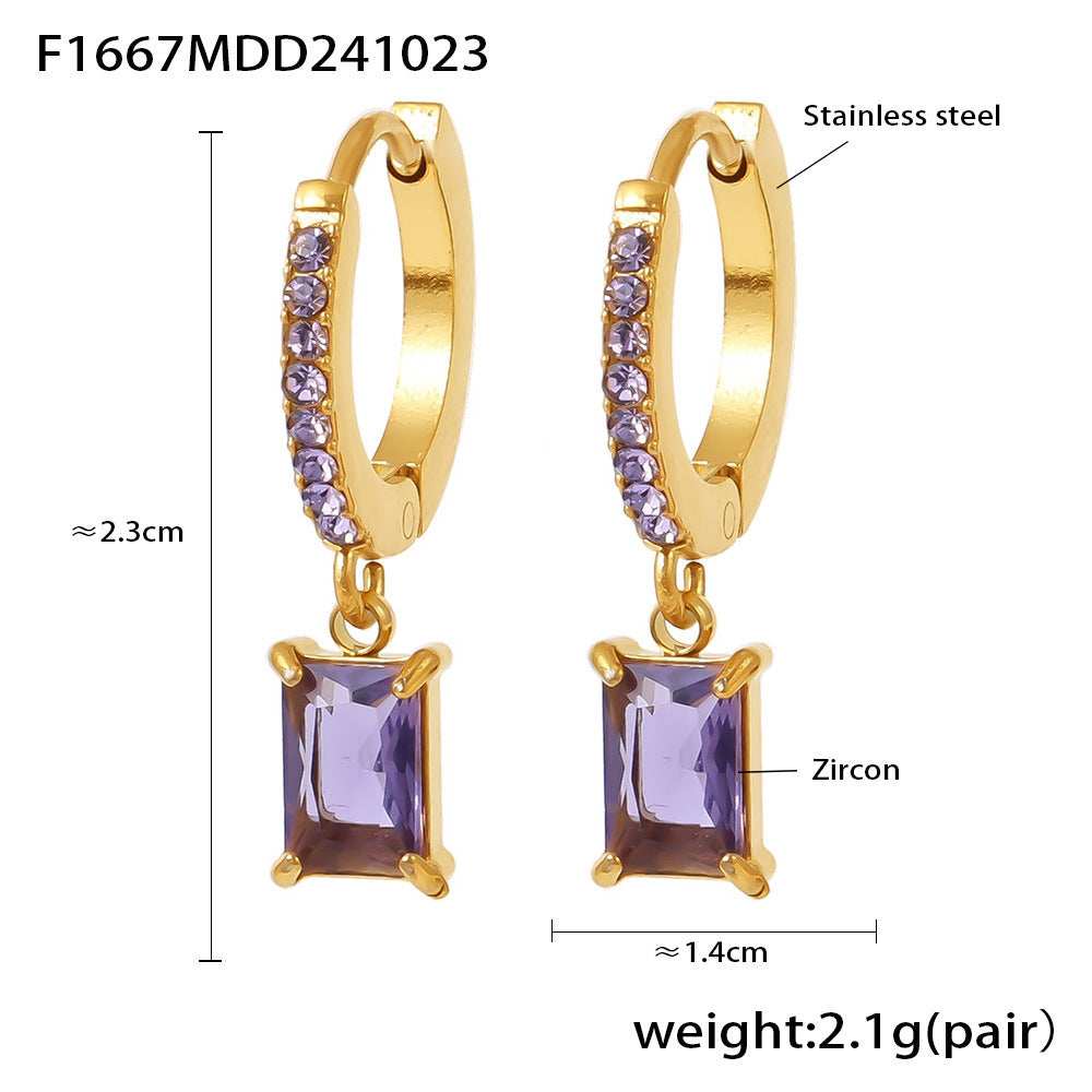 Wholesale Stainless Steel  Light Luxury Square Drop Zircon Earrings