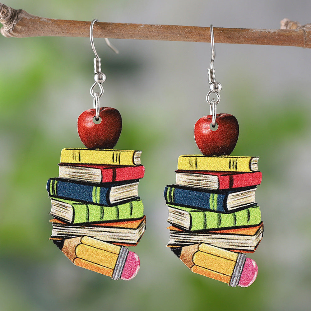 Wholesale 3D love textbook wooden earrings