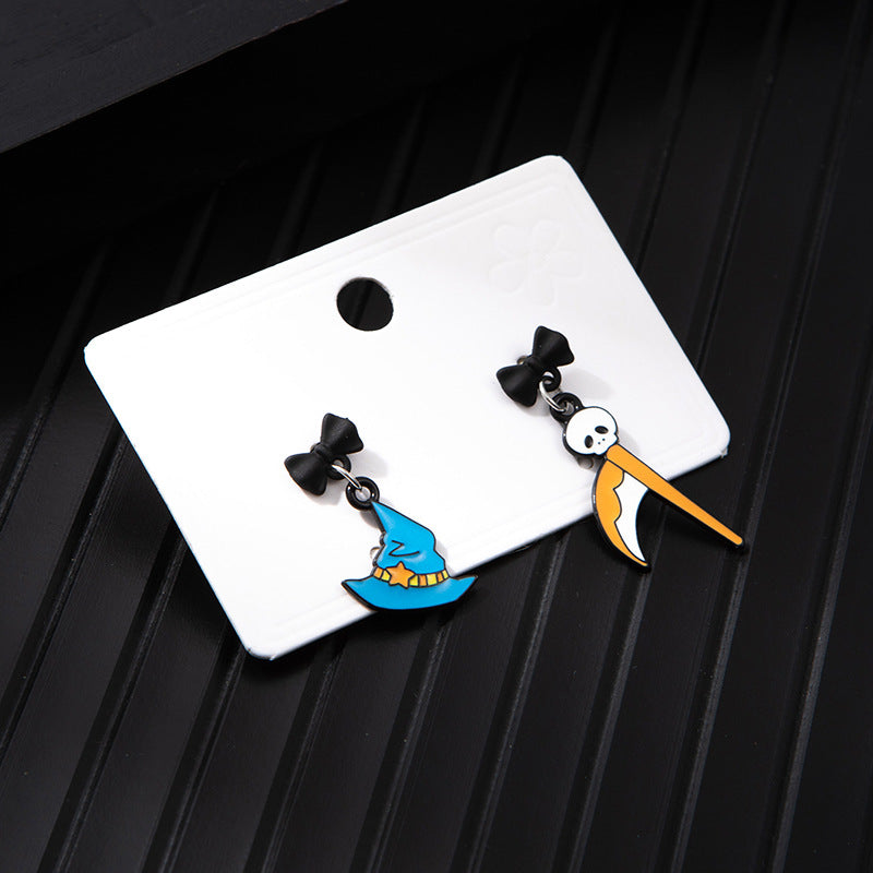 Wholesale  Ghost Pumpkin Alloy Oil Drop Asymmetrical Earrings