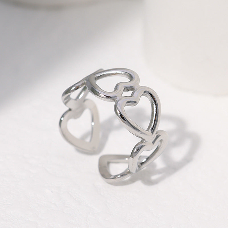 Wholesale Leaf Heart Shape Open Stainless Steel Rings ACC-RS-Manguo005