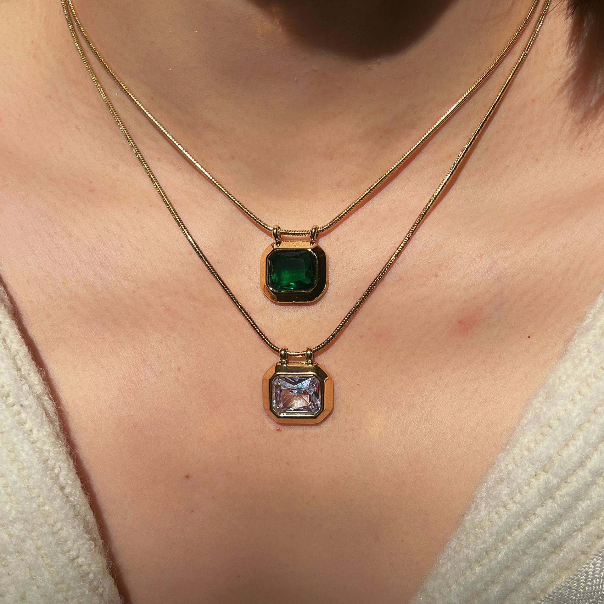 Wholesale Titanium Steel Plated with 18K Gold Zircon Gemstone Necklace