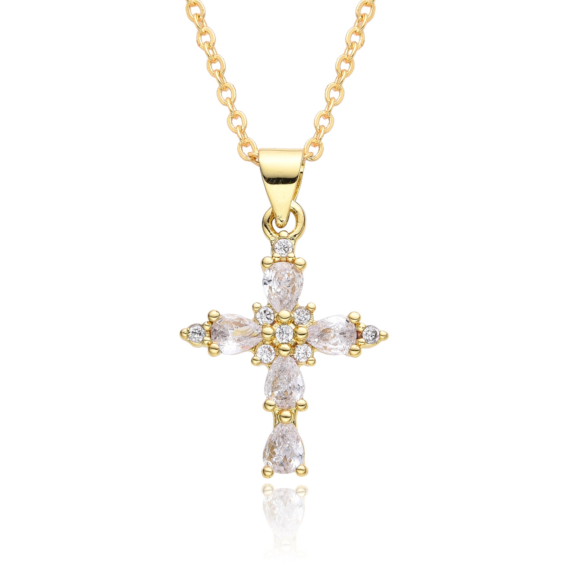 Wholesale Pearl zircon cross necklace  light luxury personalized colorful  necklace