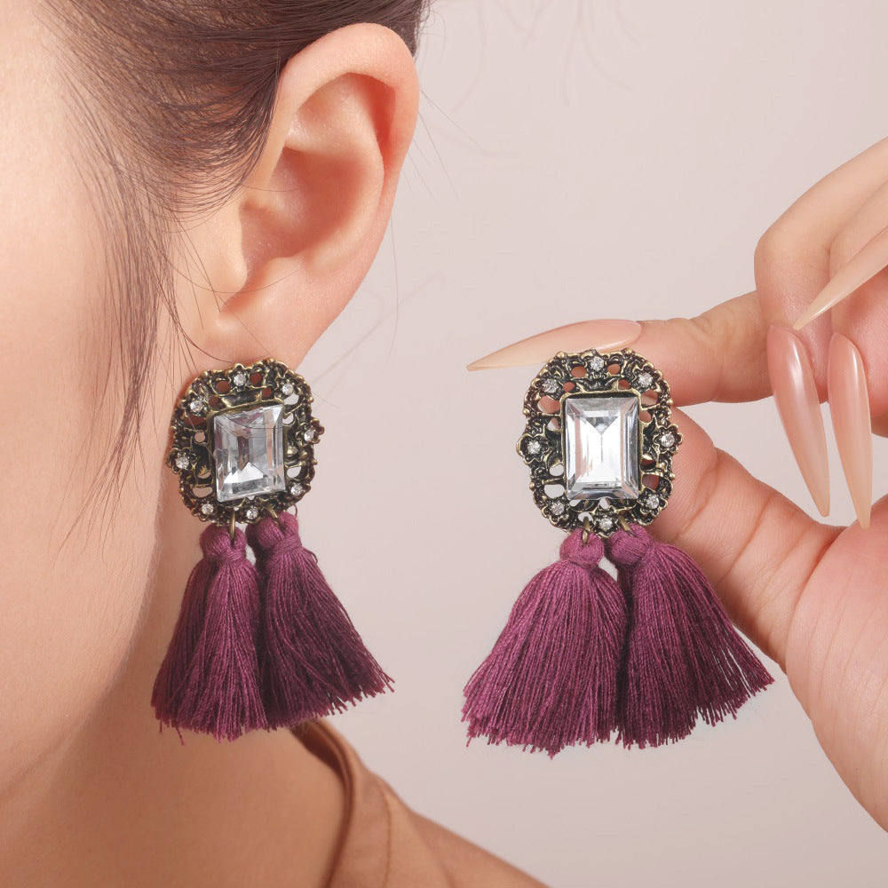 Wholesale  vintage light luxury diamond diamond tassel earrings