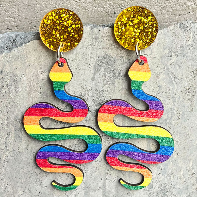 Wholesale 2 Pairs Rainbow Wooden Dangle Earrings Shiny Acrylic Earrings
