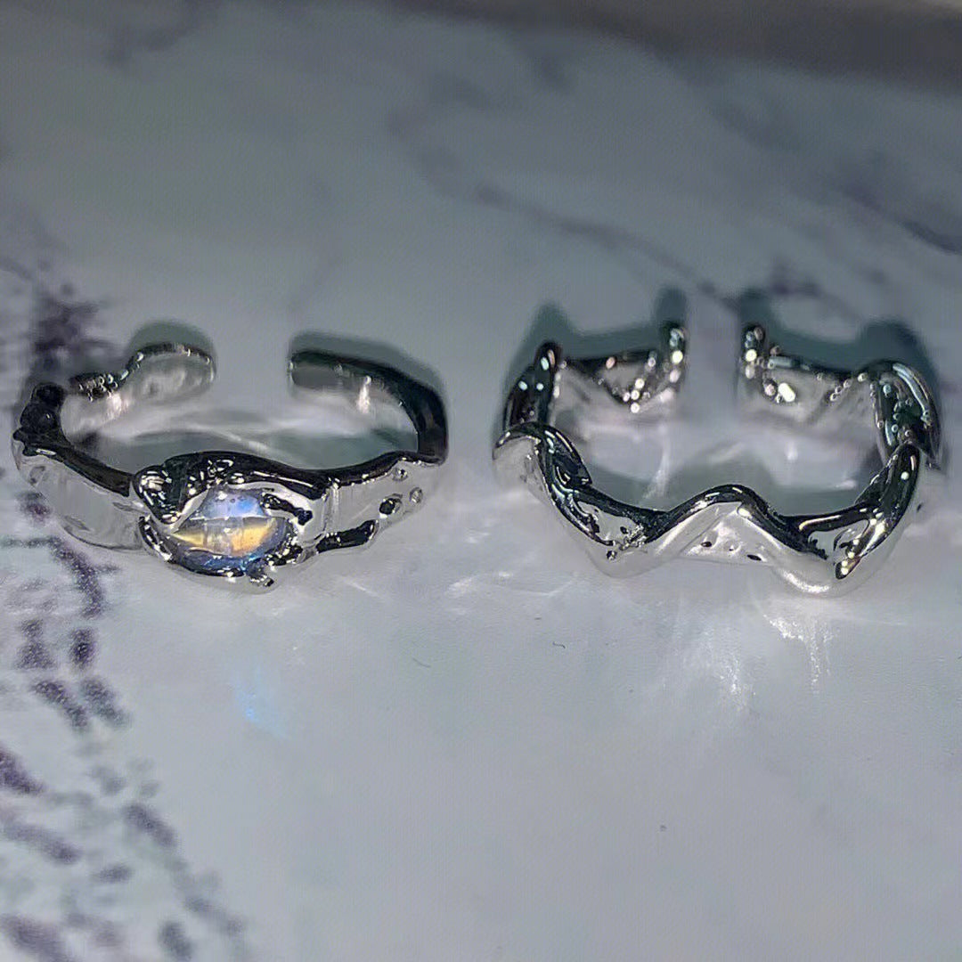 Wholesale Moonstone Irregular Ring  All-match Opening Adjusting Wave Geometric Ring